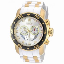 Invicta Watches : 20292 Silver Dial Uni-directional Rotating Gold-plated With A Black Band Men Watch