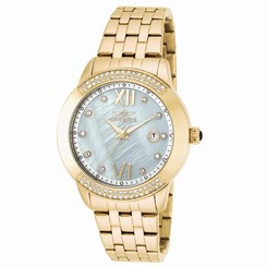 Invicta Watches : 20313 Mother Of Pearl Dial Fixed Gold-plated Set With Crystals Band Women Watch
