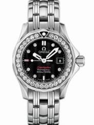 Omega Watches : 212.15.28.61.51.001 28mm Quartz Seamaster 300M Black Dial Stainless Steel Case, Diamonds With Stainless Steel Bracelet Women Watch