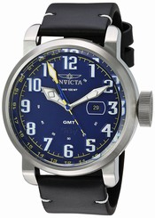 Invicta Watches : 22251 Quartz Blue Dial GMT Date Black Leather Men Watch