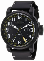 Invicta Watches : 22253 Quartz GMT Date Black Leather Men Watch