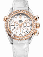 Omega Watches : 222.28.38.50.04.001 37.5 Automatic Chronometer Planet Ocean Chrono White Dial Rose Gold Case, Diamonds With White Leather Strap Women Watch