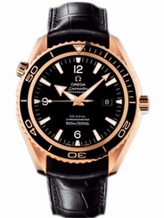 Omega Watches : 222.63.46.20.01.001 45.5mm Automatic Chronometer Planet Ocean Big Size Black Dial Rose Gold Case With Black Leather Strap Men Watch