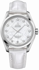 Omega Watches : 231.13.39.21.55.002 Automatic Chronometer White Mother of Pearl Diamond Dial White Leather (38.5mm) Women Watch