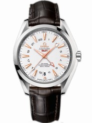 Omega Watches : 231.13.43.22.02.004 43mm Automatic Chronometer Aqua Terra 150M GMT Silver Dial Stainless Steel Case With Brown Leather Strap Men Watch