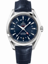 Omega Watches : 231.13.43.22.03.001 43mm Automatic Chronometer Aqua Terra 150M GMT Blue Dial Stainless Steel Case With Blue Leather Strap Men Watch