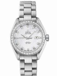 Omega Watches : 231.15.34.20.55.001 34mm Automatic Chronometer Aqua Terra White Mother Of Pearl Dial Stainless Steel Case, Diamonds With Stainless Steel Bracelet Women Watch