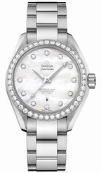 Omega Watches : 231.15.34.20.55.002 Automatic White Mother of Pearl Diamond Dial Date Diamond Bezel Stainless Steel Women Watch
