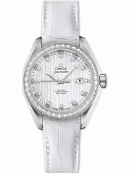 Omega Watches : 231.18.34.20.55.001 34mm Automatic Chronometer Aqua Terra White Mother Of Pearl Dial Stainless Steel Case, Diamonds With White Leather Strap Women Watch