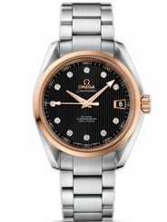 Omega Watches : 231.20.39.21.51.003 38.5mm Automatic Chronometer Aqua Terra Mid Size Black Dial Rose Gold Case, Diamonds With Stainless Steel Bracelet Men Watch
