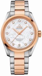 Omega Watches : 231.20.39.21.55.003 Automatic Chronometer White Mother of Pearl Diamond Dial Date 18k Rose Gold and Stainless Steel Bracelet Women Watch