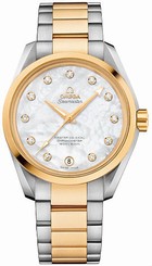 Omega Watches : 231.20.39.21.55.004 Automatic Chronometer White Mother of Pearl Diamond Dial Date 18k Yellow Gold and Stainless Steel Women Watch