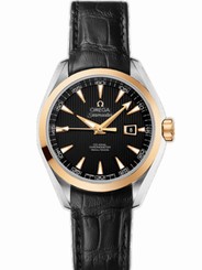 Omega Watches : 231.23.34.20.01.001 34mm Automatic Chronometer Aqua Terra Black Dial Yellow Gold Case With Black Leather Strap Women Watch