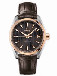 Omega Watches : 231.23.39.21.06.001 38.5mm Automatic Chronometer Aqua Terra Mid Size Black Dial Rose Gold Case With Brown Leather Strap Men Watch