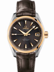 Omega Watches : 231.23.39.21.06.002 38.5mm Automatic Chronometer Aqua Terra Mid Size Teak Gray Dial Yellow Gold Case With Brown Leather Strap Men Watch