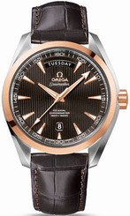 Omega Watches : 231.23.42.22.06.001 Automatic Chronometer Day Date 18k Rose Gold Bezel Brown Leather Men Watch