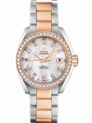 Omega Watches : 231.25.30.20.55.001 30mm Automatic Chronometer Aqua Terra Jewellery White Mother Of Pearl Dial Rose Gold Case, Diamonds With Rose Gold And Stainless Steel Bracelet Women Watch