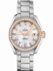 Omega Watches : 231.25.30.20.55.003 30mm Automatic Chronometer Aqua Terra Jewellery White Mother Of Pearl Rose Gold Case, Diamonds With Stainless Steel Bracelet Women Watch