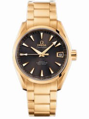 Omega Watches : 231.50.39.21.06.002 38.5mm Automatic Chronometer Aqua Terra Mid Size Teak Gray Dial Tellow Gold Case With Yellow Gold Bracelet Men Watch