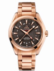 Omega Watches : 231.50.43.22.06.002 43mm Automatic Chronometer Aqua Terra 150M GMT Teak Gray Dial Rose Gold Case With Rose Gold Bracelet Men Watch