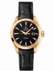 Omega Watches : 231.53.34.20.01.001 34mm Automatic Chronometer Aqua Terra Black Dial Yellow Gold Case With Black Leather Strap Women Watch