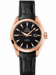 Fake AAA Omega Watches : 231.53.34.20.01.002 34mm Automatic Chronometer Aqua Terra Black Dial Rose Gold Case With Black Leather Strap Women Watch Watch