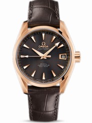 Omega Watches : 231.53.39.21.06.001 38.5mm Automatic Chronometer Aqua Terra Mid Size Teak Gray Dial Rose Gold Case With Brown Leather Strap Men Watch