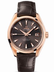 Omega Watches : 231.53.42.21.06.001 41.5mm Chronometer Aqua Terra Teak Gray Dial Rose Gold Case With Brown Leather Strap Men Watch