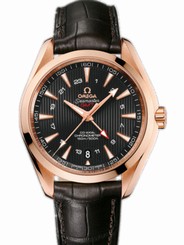Omega Watches : 231.53.43.22.06.002 43mm Automatic Chronometer Aqua Terra 150M GMT Teak Gray Dial Rose Gold Case With Brown Leather Strap Men Watch