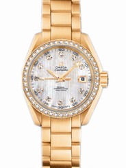 Omega Watches : 231.55.30.20.55.002 30mm Automatic Chronometer Aqua Terra Jewellery White Mother Of Pearl Dial Yellow Gold Case, Diamonds With Yellow Gold Bracelet Women Watch