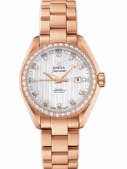 Omega Watches : 231.55.34.20.55.002 34mm Automatic Chronometer Aqua Terra White Mother Of Pearl Dial Rose Gold Case, Diamonds With Rose Gold Bracelet Women Watch