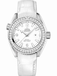 Omega Watches : 232.18.38.20.04.001 37.5mm Auto Chronometer Planet Ocean White Dial Stainless Steel Case, Diamonds With White Leather Strap Men Watch