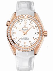 Omega Watches : 232.58.42.21.04.001 42mm Automatic Chronometer Planet Ocean White Dial Rose Gold Case, Diamonds With White Leather Strap Men Watch
