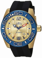 Invicta Watches : 23532 Automatic Gold Dial Date Black Silicone Men Watch