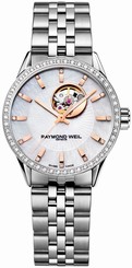 Raymond Weil Watches : 2410-STS-97981 Automatic Mother of Pearl Diamond Indexs Open Balance Wheel Dial Diamond Bezel Stainless Steel Women Watch