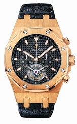 Audemars Piguet Watches : 25977OR.OO.D002CR.01 Manual Wind 18kt Rose Gold Black Chronograph Dial Black Crocodile Leather Band Men Watch