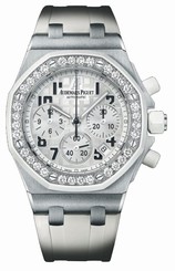 Audemars Piguet Watches : 26048SK.ZZ.D010CA.01 Automatic Stainless Steel Silver Chronograph Dial White Rubber Band Women Watch