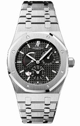 Audemars Piguet Watches : 26120ST.OO.1220ST.03 Automatic Brushed Stainless Steel Black Guilloche With Date At 2, Second Time-zone At 6, 24hr. At 7 And Power Reserve Indicator At 9 Dial Brushed Stainless Steel Band Men Watch