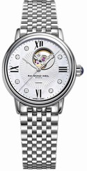 Raymond Weil Watches : 2627-ST-00994 Automatic Open Balance Wheel Mother Of Pearl Dial With Roman Relief Numerals And Set With Diamonds Women Watch