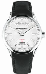 Raymond Weil Watches : 2720-STC-30001 Automatic Day-Date White Dial Stainless Steel With Leather Strap Men Watch