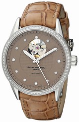 Raymond Weil Watches : 2750-SLS-66081 Automatic Diamond Hour Markers Diamond Bezel Brown Leather Women Watch