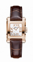 Chopard Watches : 275349-5001 Quartz White Dial Floating Diamond 18ct Rose Gold Case Brown Leather Women Watch