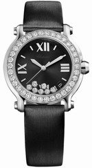 Chopard Watches : 277473-1004 Quartz 18kt White Gold Black Dial Satin Black Band Women Watch