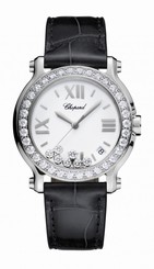 Chopard Watches : 278475-3037 Quartz White Dial Date Diamond Bezel Black Leather Women Watch