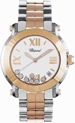 Chopard Watches : 278488-9001 Quartz Stainless Steel And 18k Rose Gold White With Gold Roman Numeral, 7 Floating Diamonds And Date Between 4 And 5 Dial Stainless Steel And 18k Rose Gold Band Women Watch