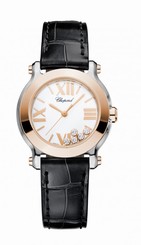 Chopard Watches : 278509-6001 Quartz White Dial Floating Diamond 18ct Rose Gold Bezel Black Leather Women Watch