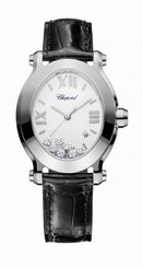 Chopard Watches : 278546-3001 Quartz White Dial Date Floating Diamond Black Leather Women Watch