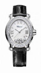Chopard Watches : 278546-3002 Quartz Mother of Pearl Dial Date Diamond Bezel Black Leather Women Watch