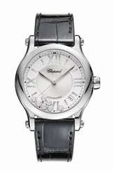 Chopard Watches : 278559-3001 Automatic Silver Diamond Date Dial Black Leather Women Watch