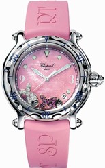 Chopard Watches : 288347-3013 Quartz Stainless Steel Pink Mother Of Pearl Dial Pink Rubber Band Women Watch